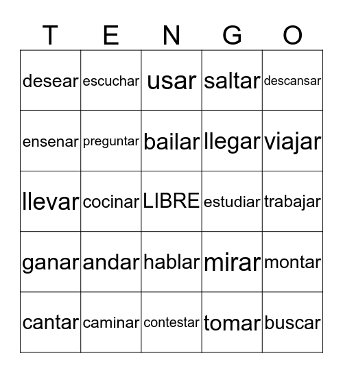 -AR Verbs Bingo Card