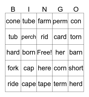 Spelling Bingo Card