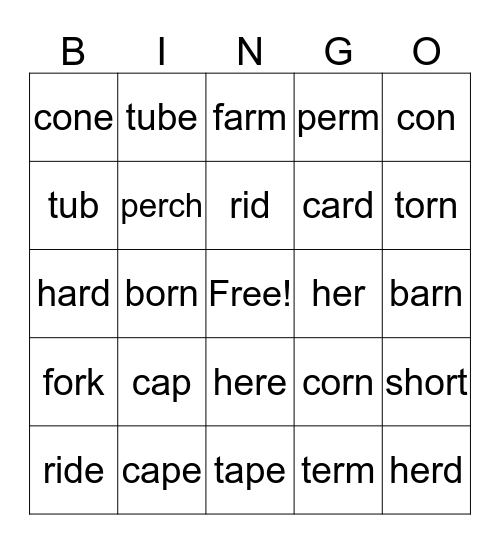Spelling Bingo Card
