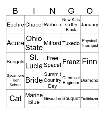 Bridal Shower Bingo Card