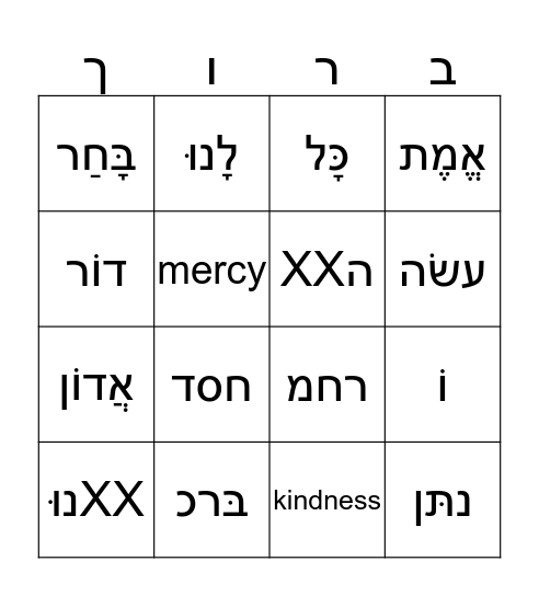 SIDDUR WORDS 1 AND 2 Bingo Card