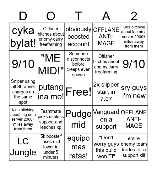 Dota 2 Bingo Card