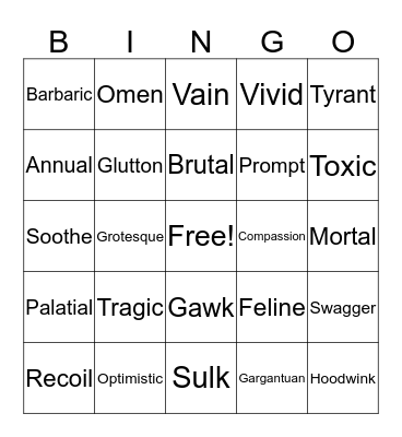 Vocabulary Bingo Card