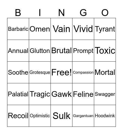 Vocabulary Bingo Card