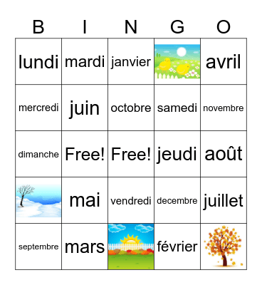 Days/Months/Seasons Bingo Card