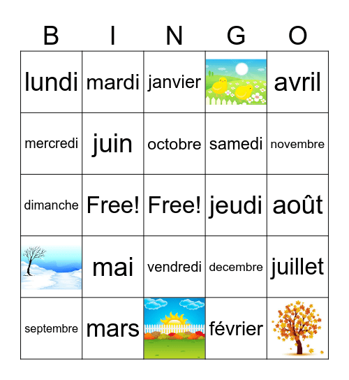 Days/Months/Seasons Bingo Card