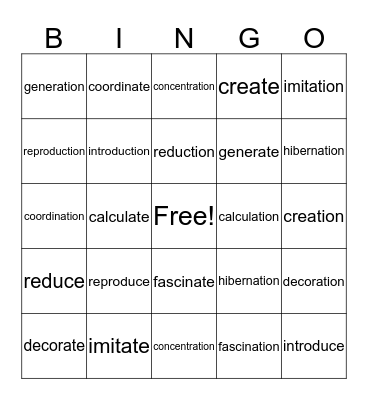 Vocabulary BINGO Card