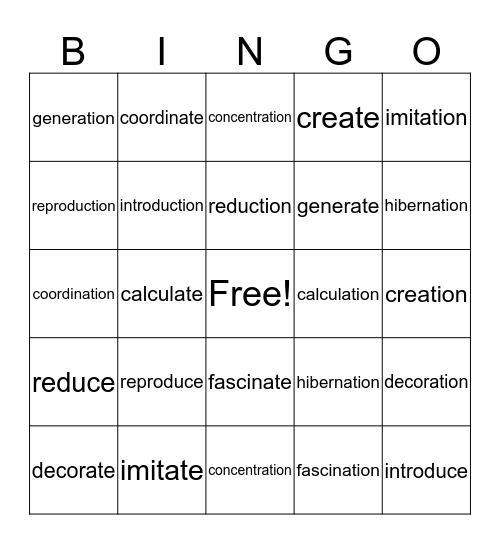 Vocabulary BINGO Card