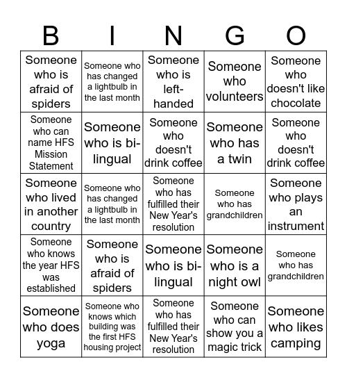 Homes First People Bingo! Bingo Card