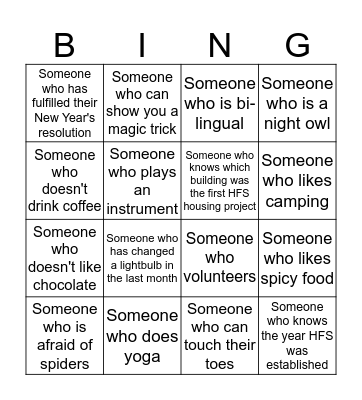 Homes First People Bingo! Bingo Card