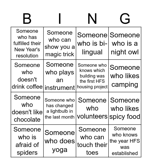 Homes First People Bingo! Bingo Card