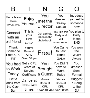 CPL STAFF APPRECIATION GALA Bingo Card