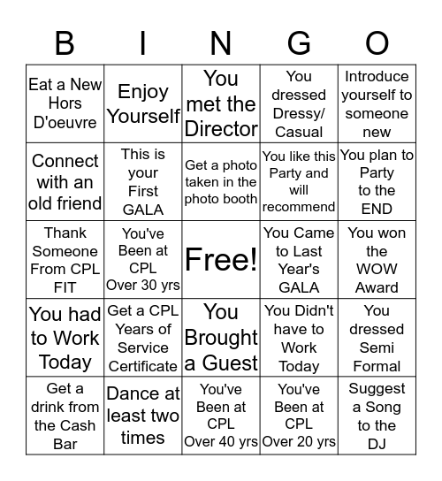 CPL STAFF APPRECIATION GALA Bingo Card