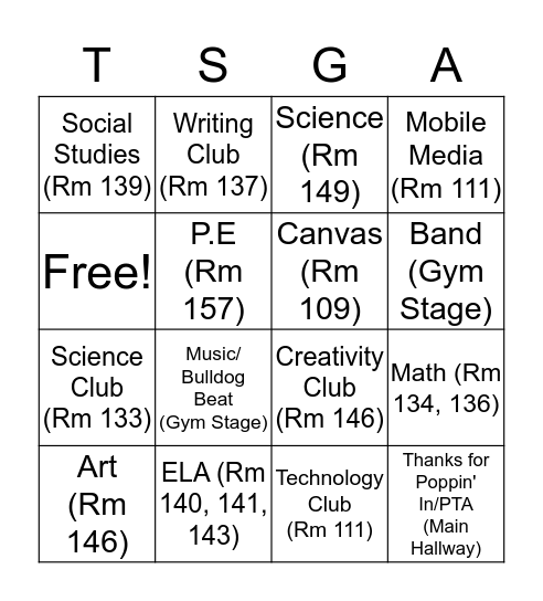 TSGA Showcase Night Bingo Card