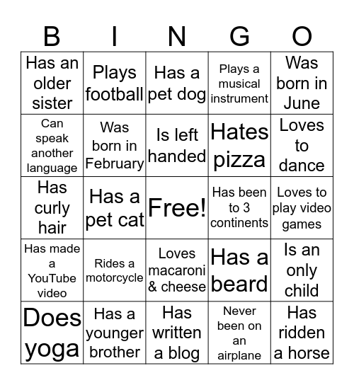 Play Bingo and Mingle Bingo Card