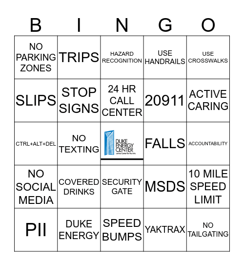 DUKE ENERGY SAFETY AND SECURITY TIPS Bingo Card