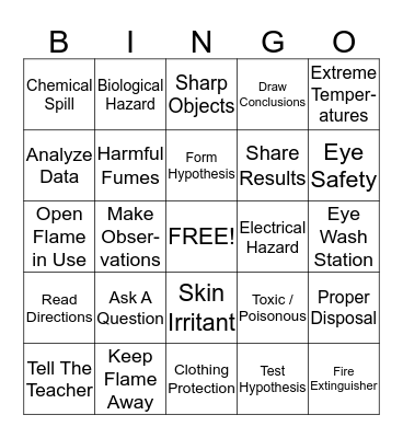 Science Safety Bingo Card