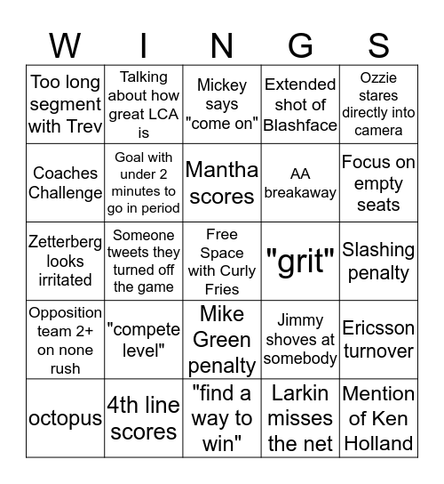 2017-2018 Red Wings Bingo Card