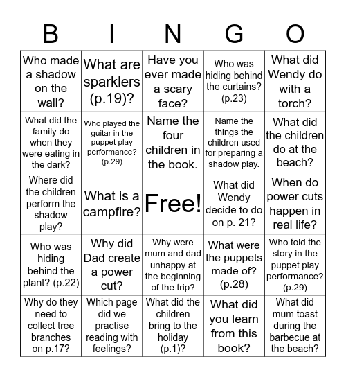 The power cut - Bingo Card