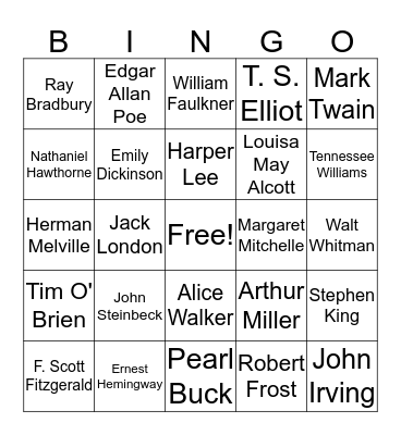 American Authors Bingo Card