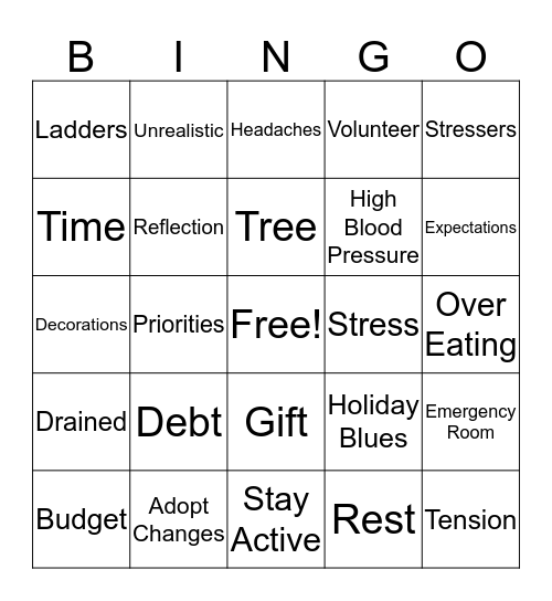 Holiday Stress BINGO! Bingo Card