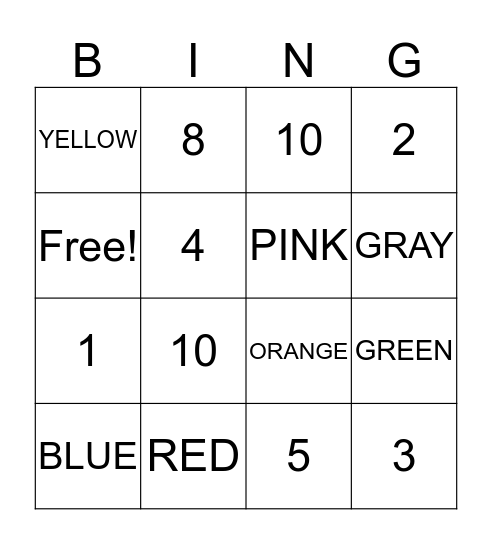 Los Colores y Los Números Bingo Card