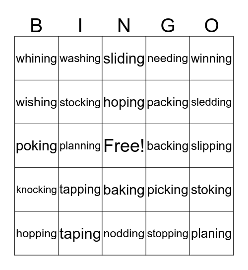 Verbs with -ing endings Bingo Card
