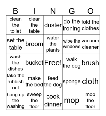 Housework Bingo Card