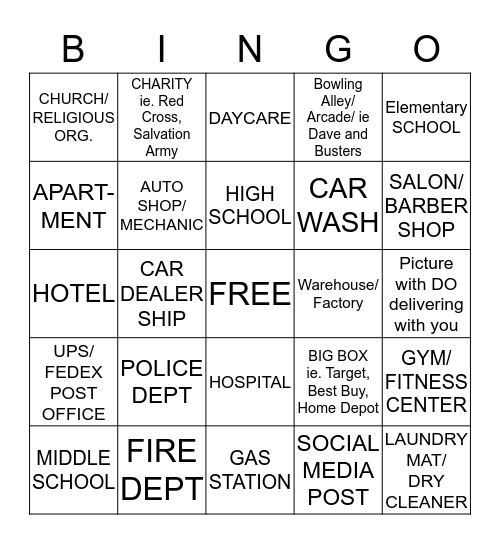 PAPA JOHN'S Bingo Card