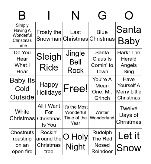 Holiday Music Bingo Card