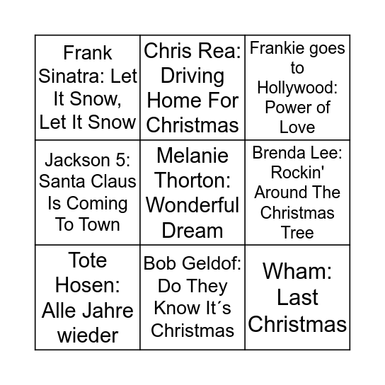 Weihnachtslieder-Bingo Card