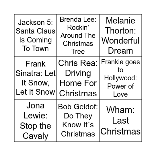 Weihnachtslieder-Bingo Card