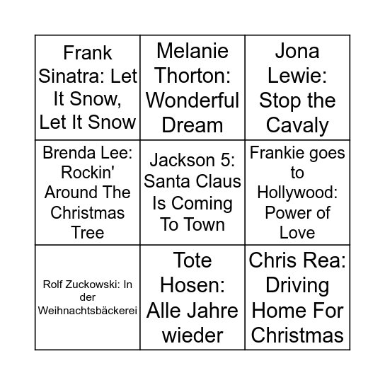 Weihnachtslieder-Bingo Card