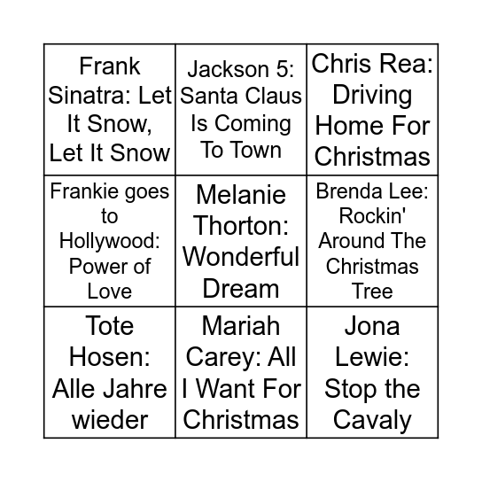 Weihnachtslieder-Bingo Card