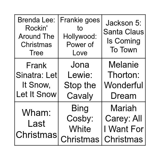 Weihnachtslieder-Bingo Card