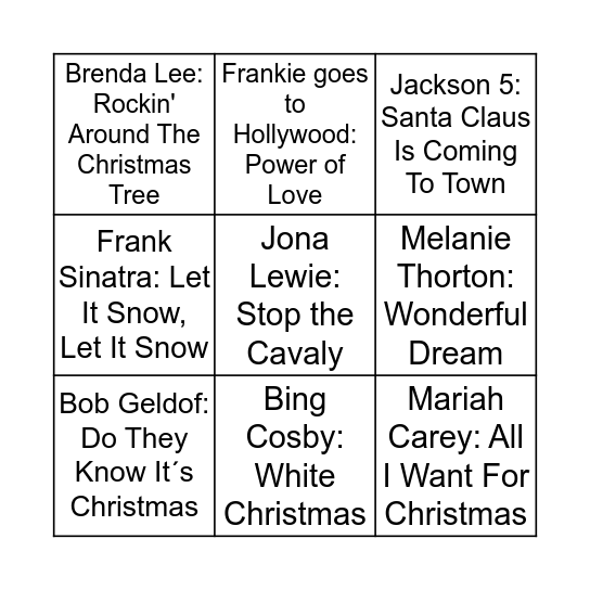 Weihnachtslieder-Bingo Card