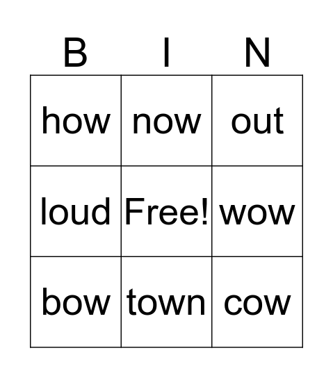 /aʊ/ Bingo Card
