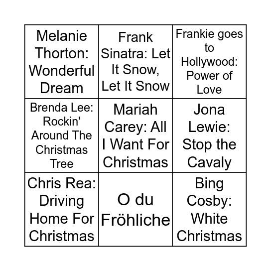 Weihnachtslieder-Bingo Card