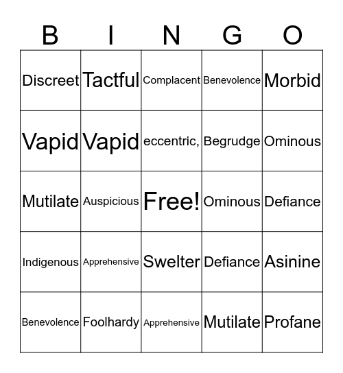 TKAM Bingo Card
