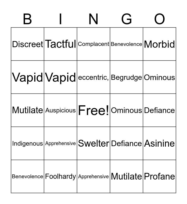 TKAM Bingo Card