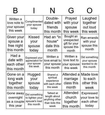 Couples Bingo Card