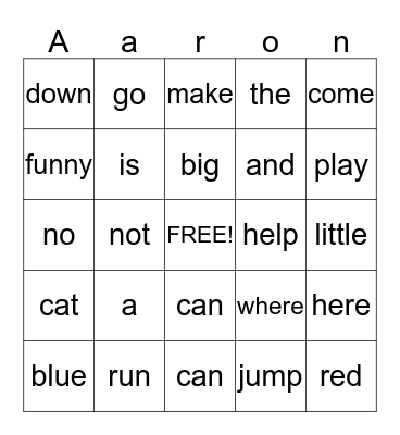 Words I Know Bingo Card