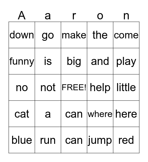 Words I Know Bingo Card
