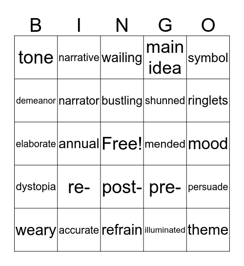 Word Wall Bingo Week 15 Bingo Card