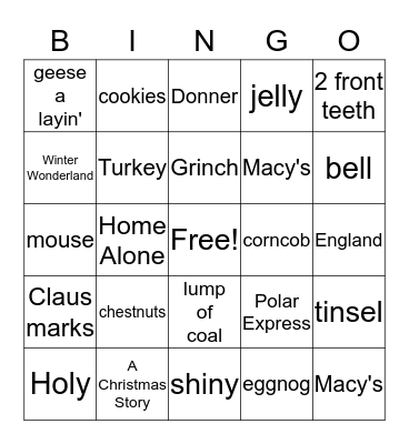 Christmas Bingo Card