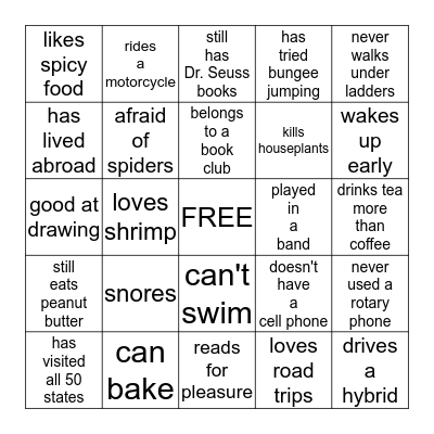 People Bingo Card