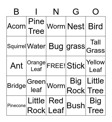 Nature Walk Bingo Card