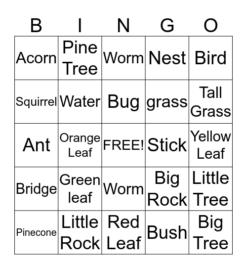 preschool nature walk bingo