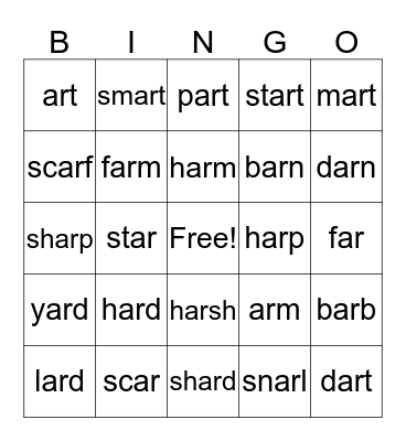 ar bingo Card