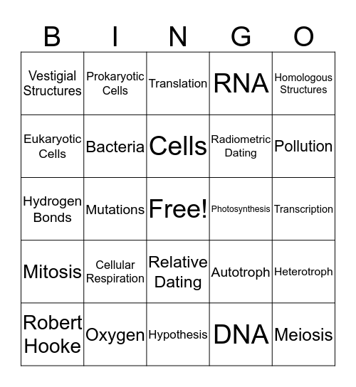 Biology SOL Review Bingo Card